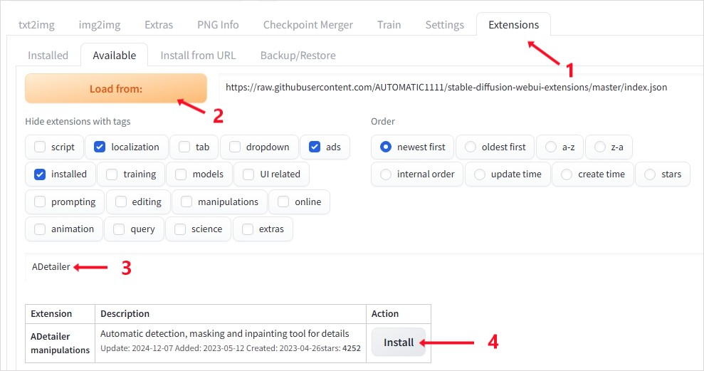 ADetailer_install 순서
디테일허는 스테이블 디퓨전의 필수급 확장기능