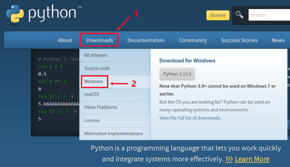 로컬 AI 환경에 필수 프로그램, Python official website download section