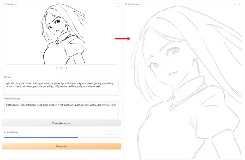 Sketch2Lineart 도구로 변환 테스트를 진행한 결과 이미지