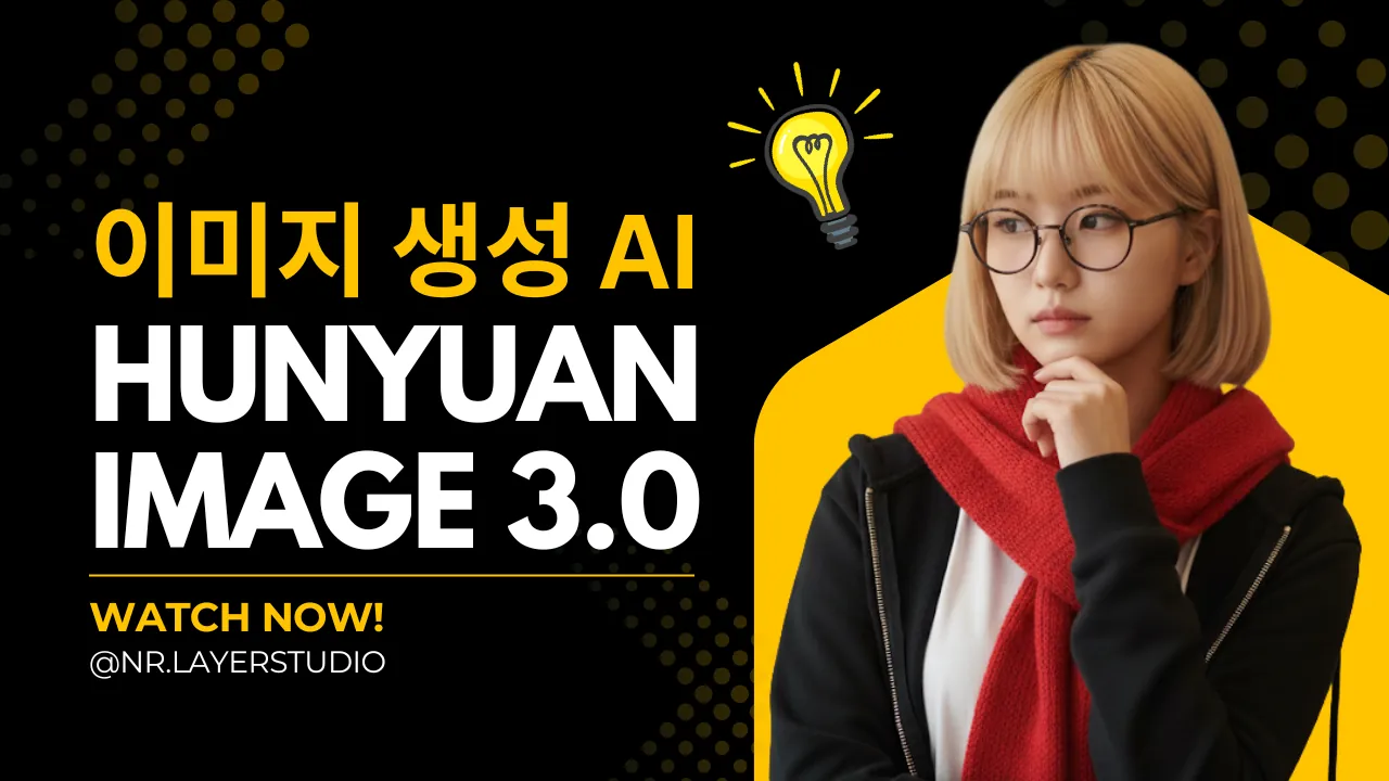 이미지 생성 AI Hunyuan Image 3.0 소개 썸네일, 안경을 쓴 여성이 생각하는 모습