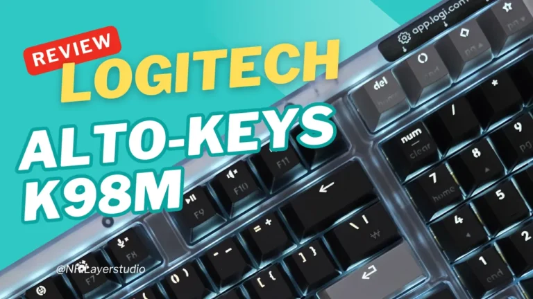 로지텍 K98M 무선 기계식 키보드 리뷰 썸네일 이미지 (알토 키즈 K98M 로고와 키보드 디자인 강조)