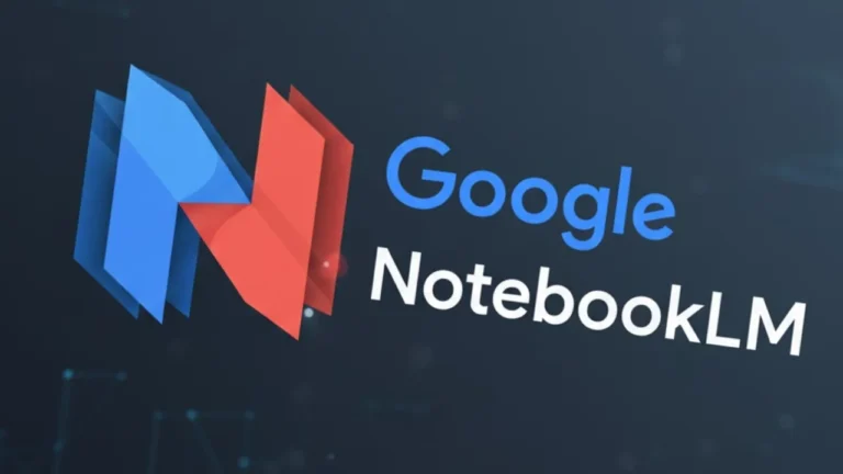 Google NotebookLM 로고 이미지. 파란색과 빨간색으로 구성된 입체적인 N 아이콘 옆에 ‘Google NotebookLM’ 텍스트가 파란색과 흰색으로 표시된 인공지능 기반 필기 및 요약 도구의 공식 로고 디자인