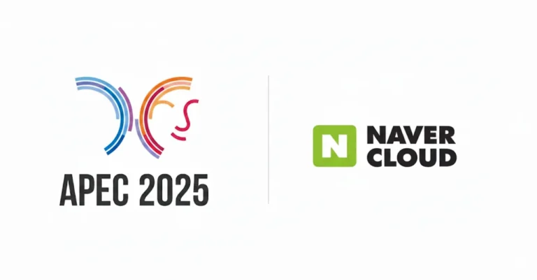 APEC 2025 로고와 네이버 클라우드(Naver Cloud) 로고가 나란히 배치된 이미지. 국제 협력과 클라우드 기술 파트너십을 상징하는 구성이다.