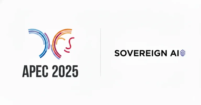 APEC 2025 로고와 Sovereign AI 로고가 나란히 배치된 이미지. 국제 협력과 인공지능 주권(AI Sovereignty)을 상징한다.
