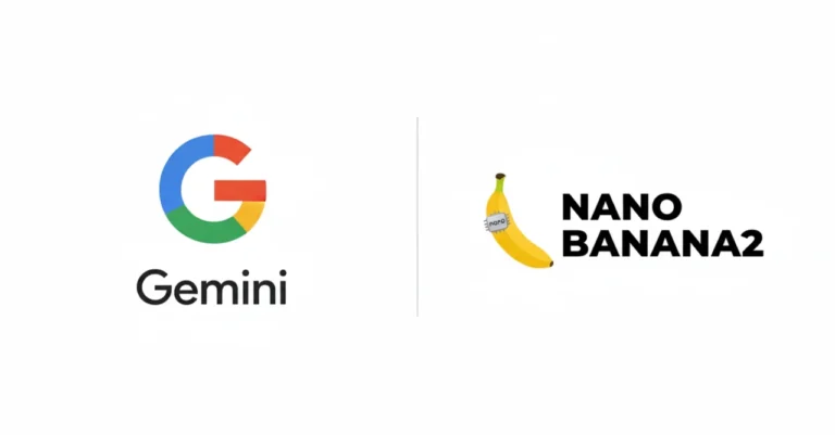 왼쪽에는 구글의 Gemini 로고가, 오른쪽에는 나노바나나2(Nano Banana2) 로고가 배치된 이미지. 인공지능과 반도체 기술 협업을 상징하는 구도이다.