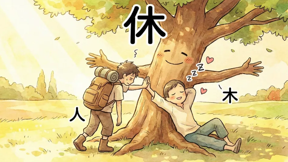 The tree is smiling with open arms, and another person is sleeping comfortably under the tree.