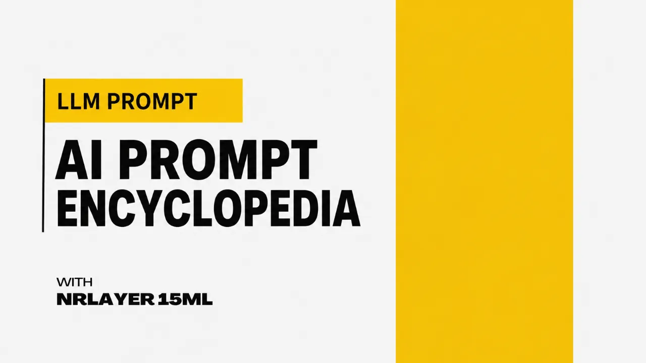 AI prompt encyclopedia thumbnail with bold black text and yellow design, introducing a collection of ChatGPT and LLM prompts.