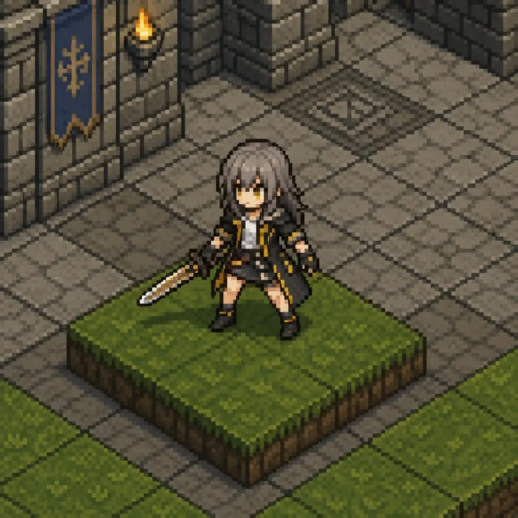 스타레일 개척자 캐릭터를 90년대 이소메트릭 택티컬 RPG 스타일로 생성한 도트 스프라이트